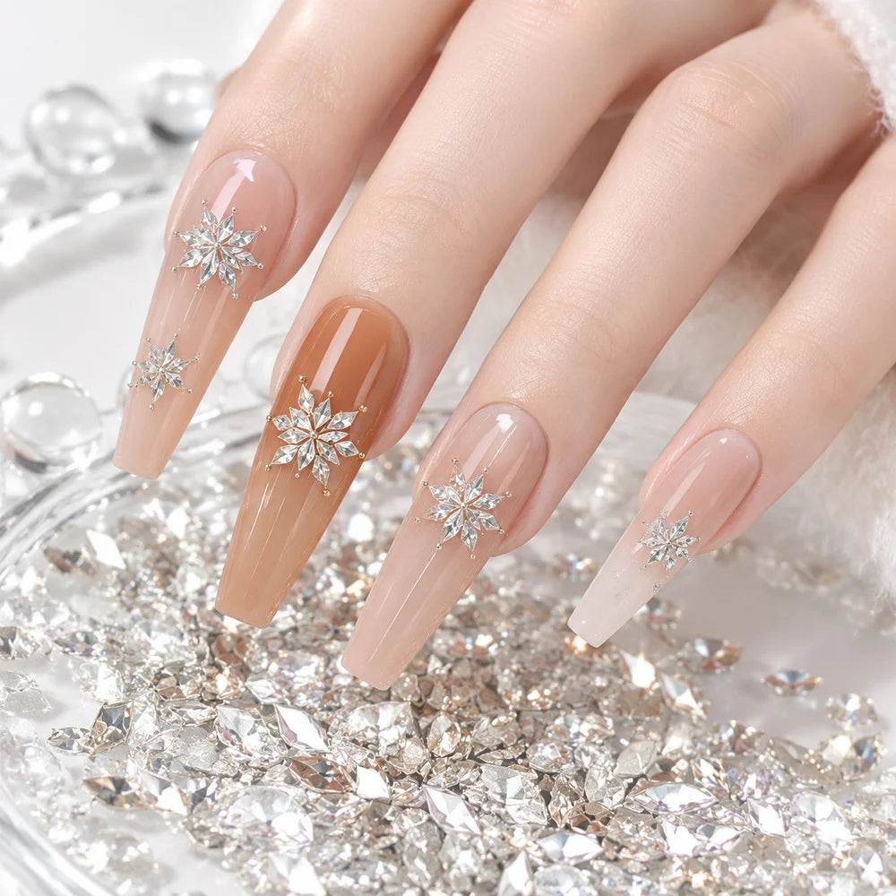 Rhombus Zircon Snowflake Nail Crystals 100Pcs – White & Champagne