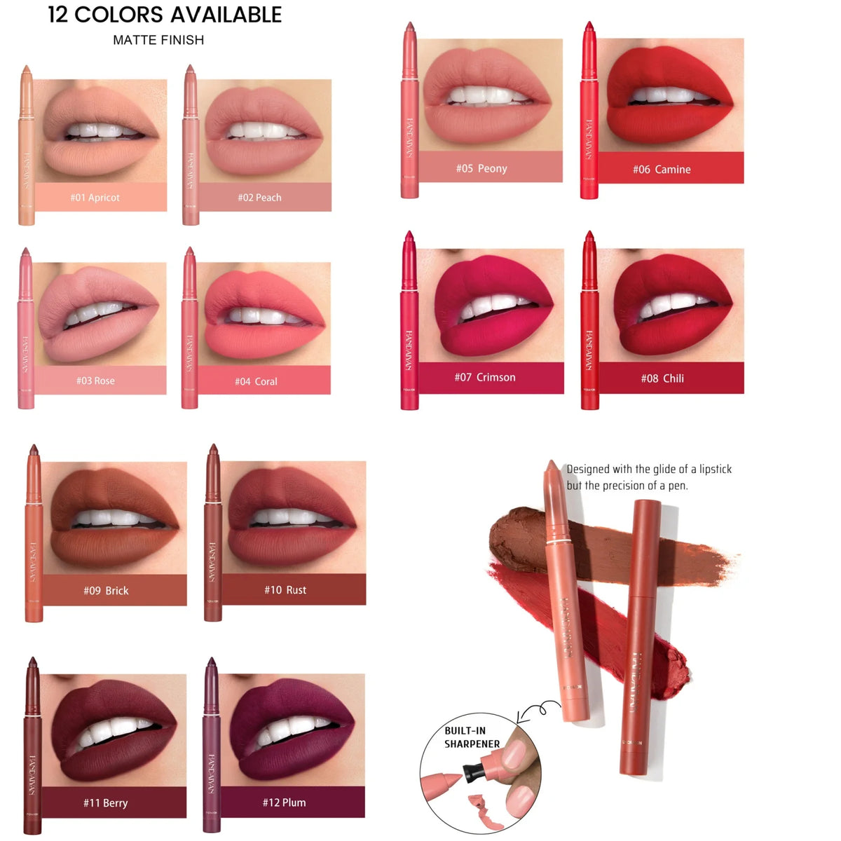 Handaiyan Velvet Matte Lip Liner Pencil – Waterproof Long-Lasting Lip Liner Pencil PRIMED