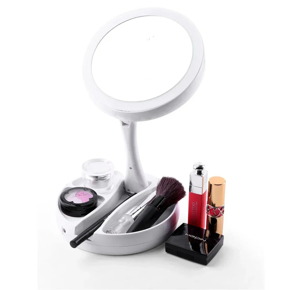 LED Lighted Folding Makeup Mirror – 1x/10x Magnifying, USB & Battery Lighted Makeup Mirror PRIMED