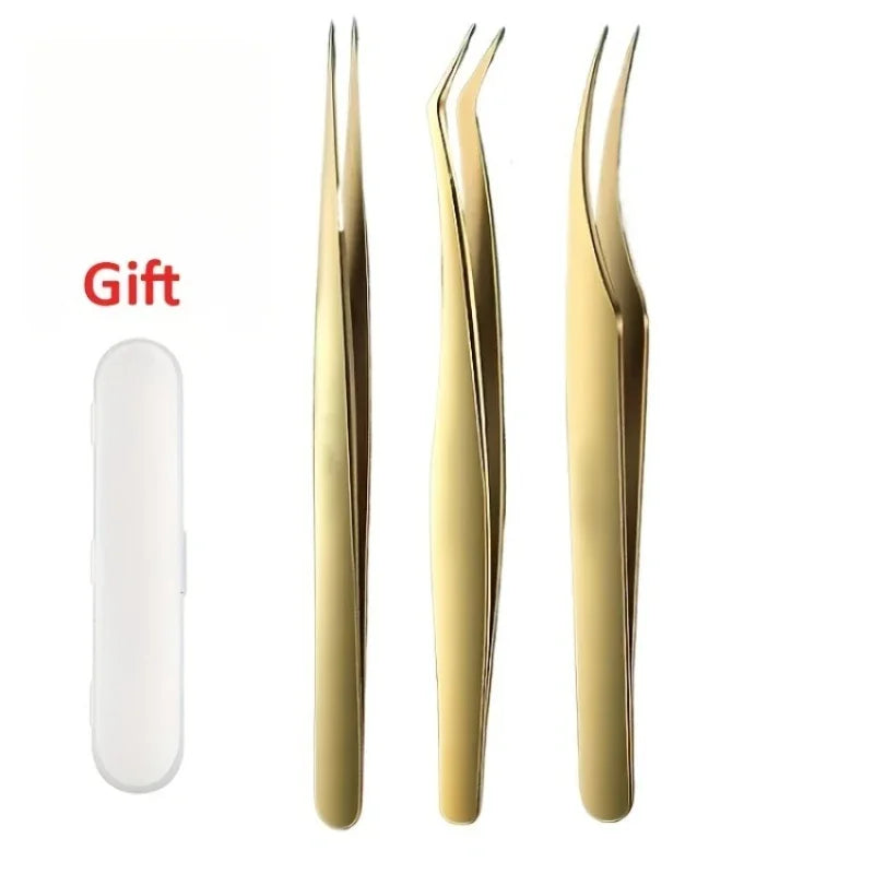 Stainless Steel Eyelash Extension Tweezers – Curved & Straight