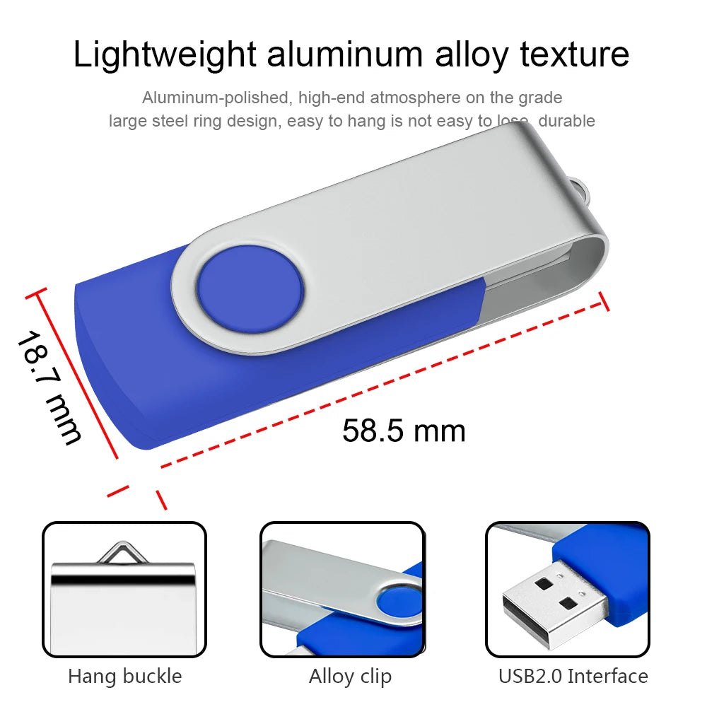 Rotatable Colorful USB 2.0 Flash Drive 8GB–128GB Metal Pen Drive USB Flash Drive PRIMED