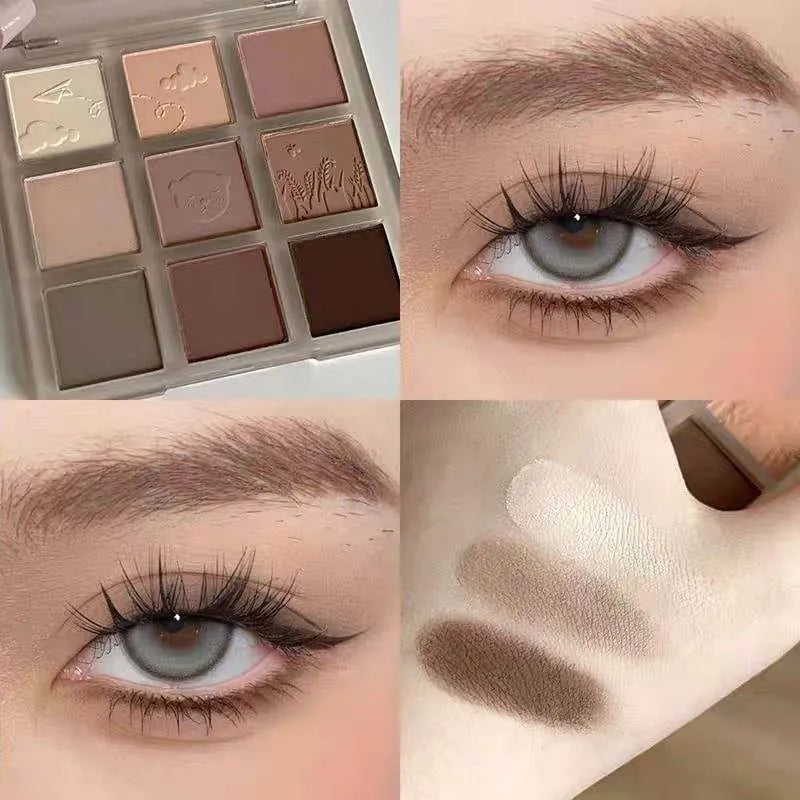 9-Color Matte Eyeshadow Palette – Coffee Brown & Gray Shades Eyeshadow Palette PRIMED
