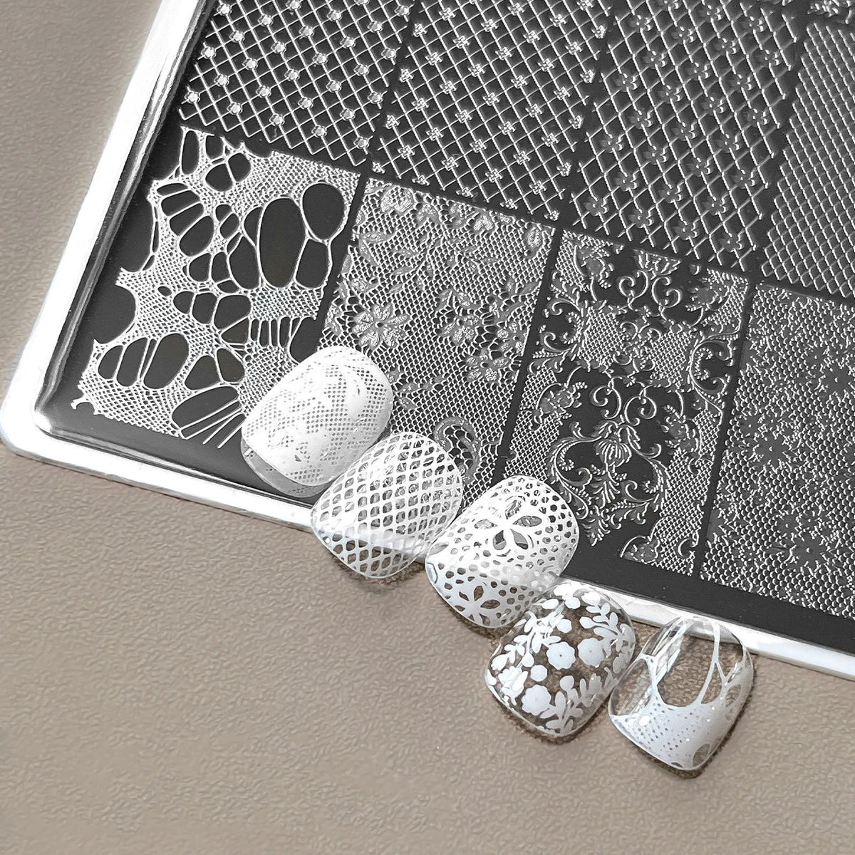 Large Nail Art Stamping Plate – Lace Floral & Grid Patterns Nail Stamping Plate PRIMED