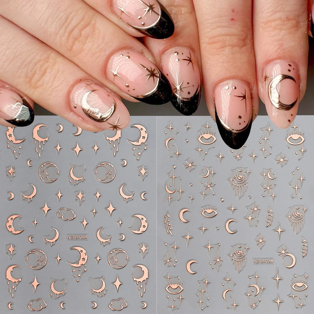 Rose Gold 3D Nail Stickers – Sun Moon Star Bohemian Art