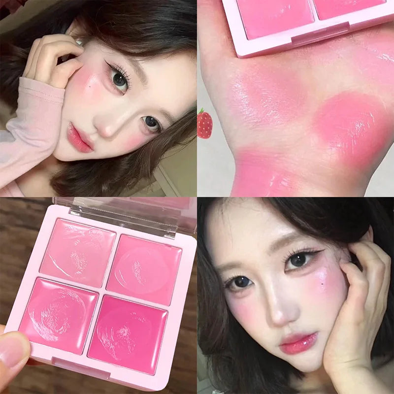 DIKALU 4-Color Cream Blush Palette – Pink Peach Natural Glow Cream Blush Palette PRIMED 02