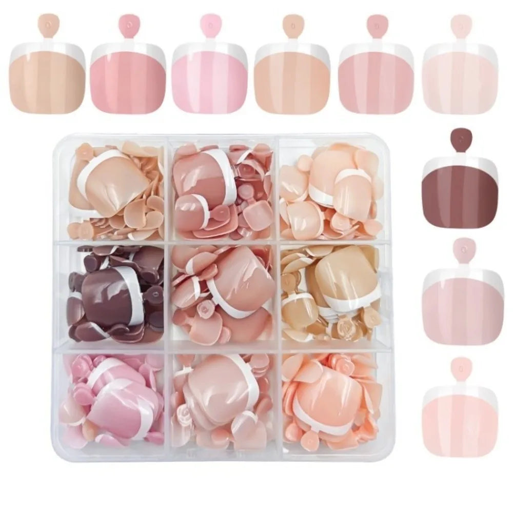 216pcs French Press-On Toenails Short Square Glossy Full Cover