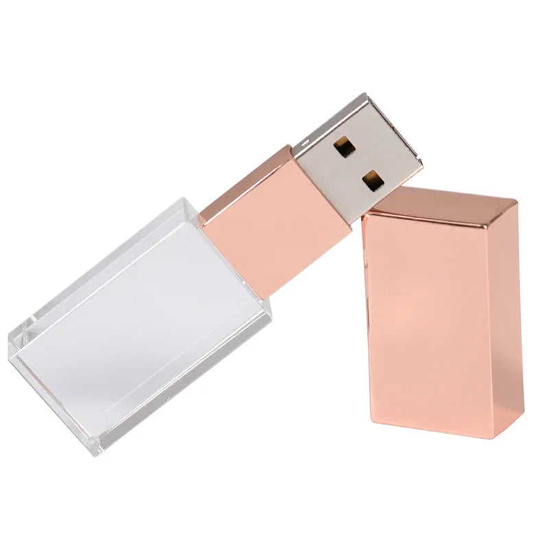 10-Pack Crystal USB Flash Drive 128GB | LED, Free Logo Engraving USB Flash Drive PRIMED