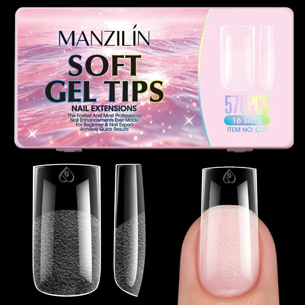 576Pcs Clear Press On Nail Tips | 16 Sizes Full Cover DIY Kit