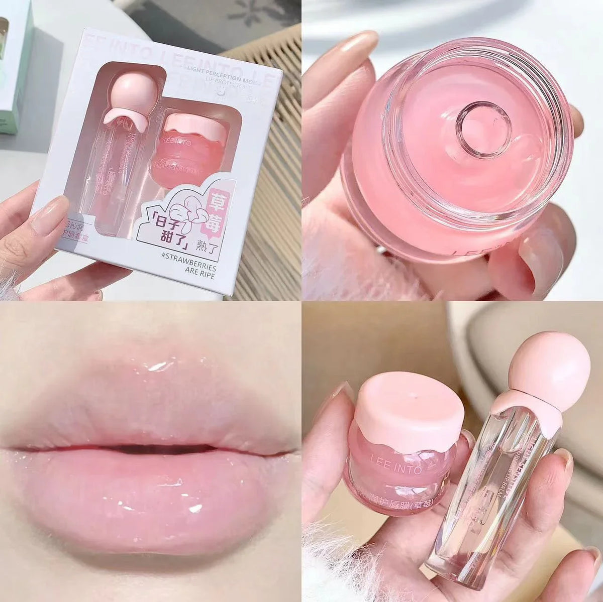 Strawberry Lip Oil & Jelly Night Mask Set – Hydrating Lip Care