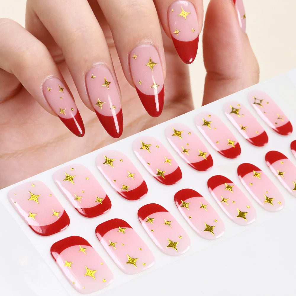 Semi-Cured UV Gel Nail Stickers – French Full Cover Waterproof