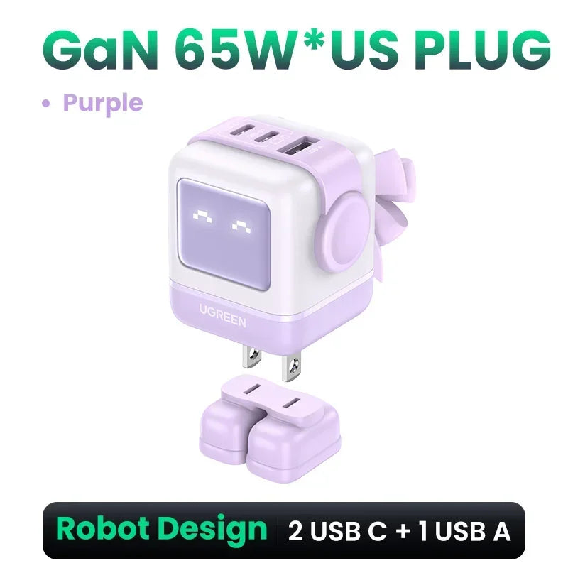 UGREEN 30W GaN USB-C Fast Charger PD3.0 PPS – Robot Design GaN USB-C Charger PRIMED US Plug 65W Purple China Mainland