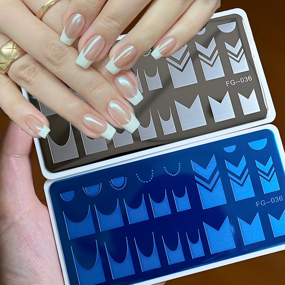 MAFANAILS Nail Stamping Plates – French Tip & Wave Stencils Nail Stamping Plate PRIMED