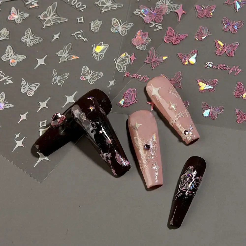 Y2K Laser Nail Stickers – Glitter Butterfly Nail Art Decals