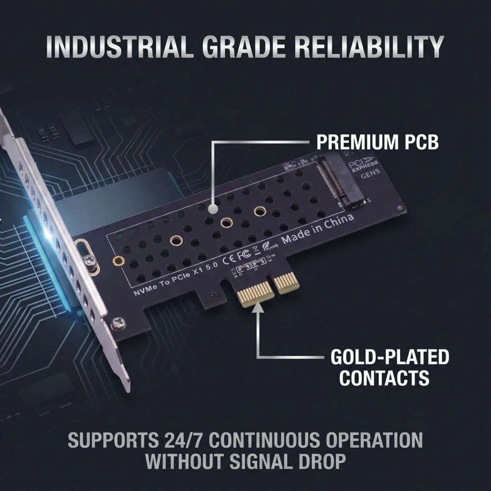 TISHRIC PCIe 5.0 x1 to M.2 NVMe Adapter Riser Card 2230–2280 NVMe Adapter Card PRIMED