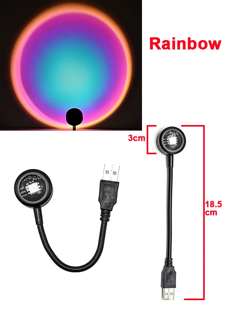 USB Sunset Lamp LED Night Light Projector – Rainbow Colors LED Night Light Projector PRIMED Rainbow