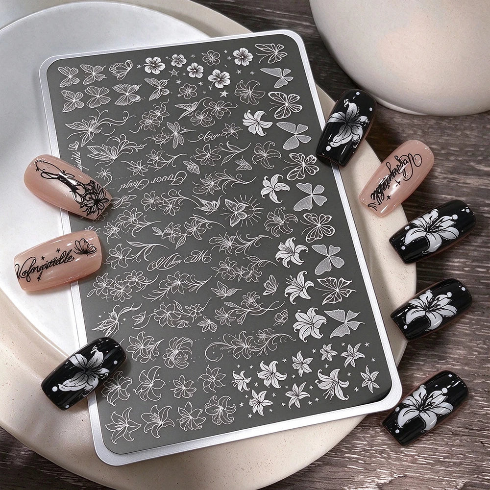 Lily & Butterfly Nail Stamping Plate | Retro Floral Steel Template Nail Stamping Plate PRIMED