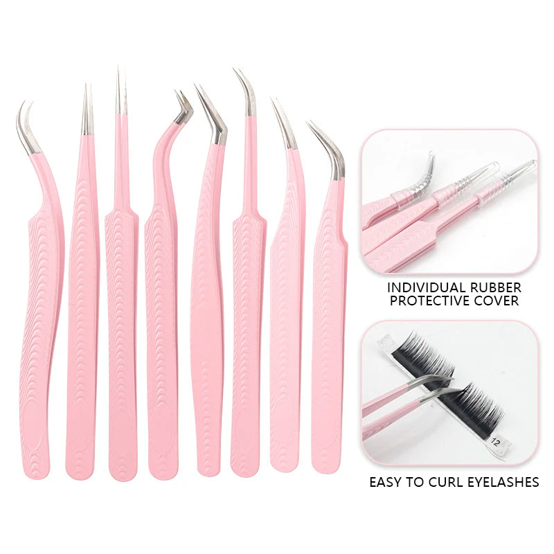 Pink Stainless Steel Eyelash Extension Tweezers | Pro Lash Tool Eyelash Extension Tweezers PRIMED