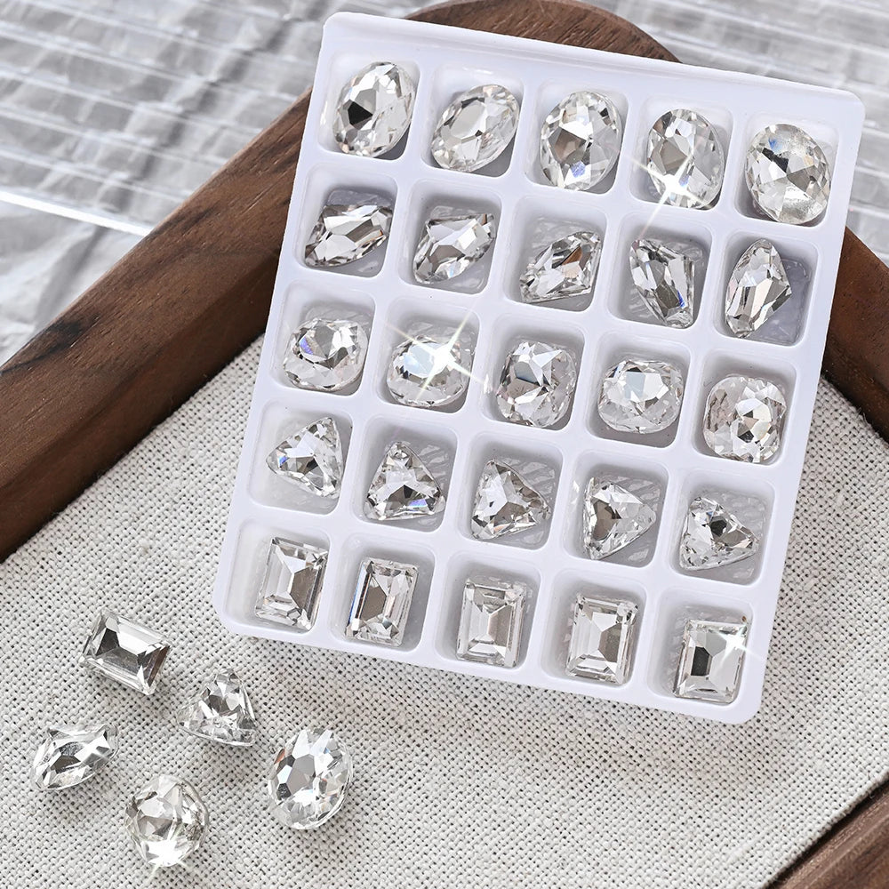 25pcs 3D Crystal Rhinestone Nail Charms – Heart Oval Square Nail Art Charms PRIMED ZB154-2
