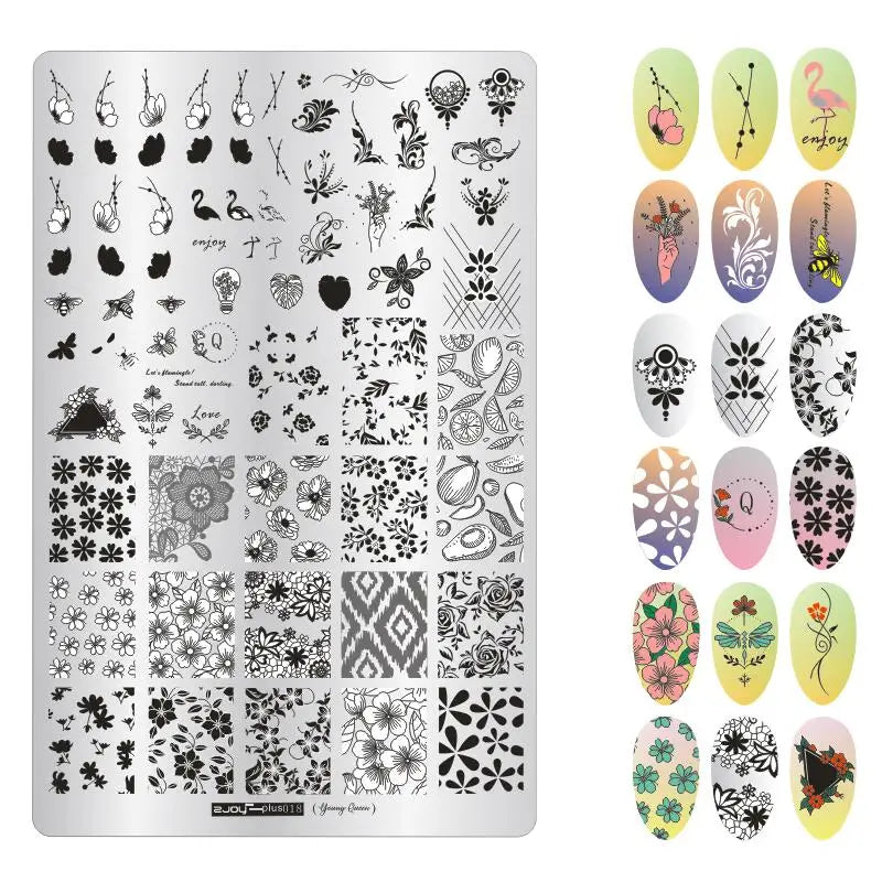 Large Nail Stamping Plate 9.5x14.5cm – Flowers, Animals & Geometry Nail Stamping Plate PRIMED 18