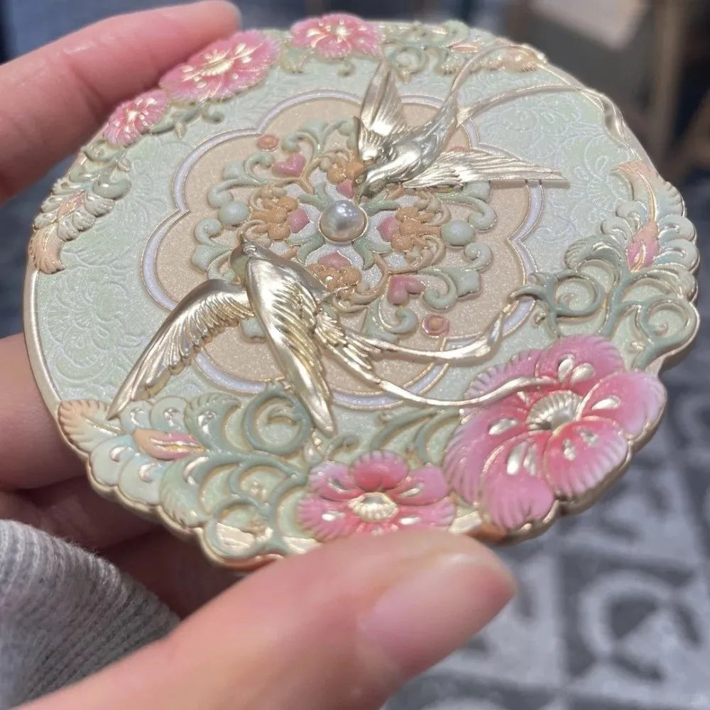 Vintage Chinese Peony Pocket Mirror – Portable Makeup Mirror