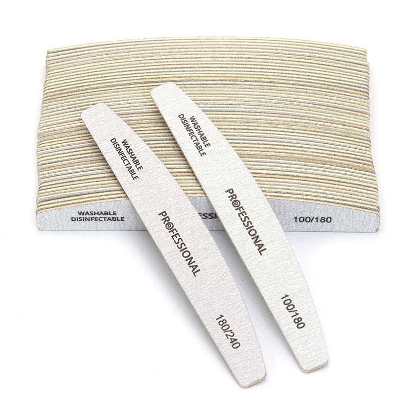 JEARLYU Half-Moon Wooden Nail Files Set 5/10/20/40 Pcs Wooden Nail Files PRIMED