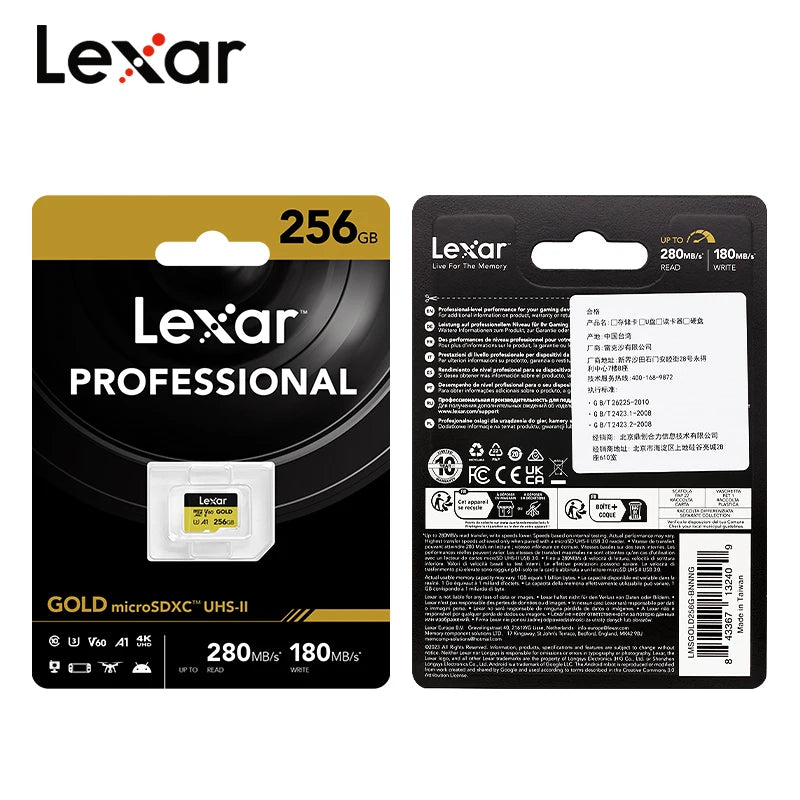 Lexar V60 microSDXC UHS-II Card 128GB/256GB – Up to 280MB/s microSD Memory Card PRIMED