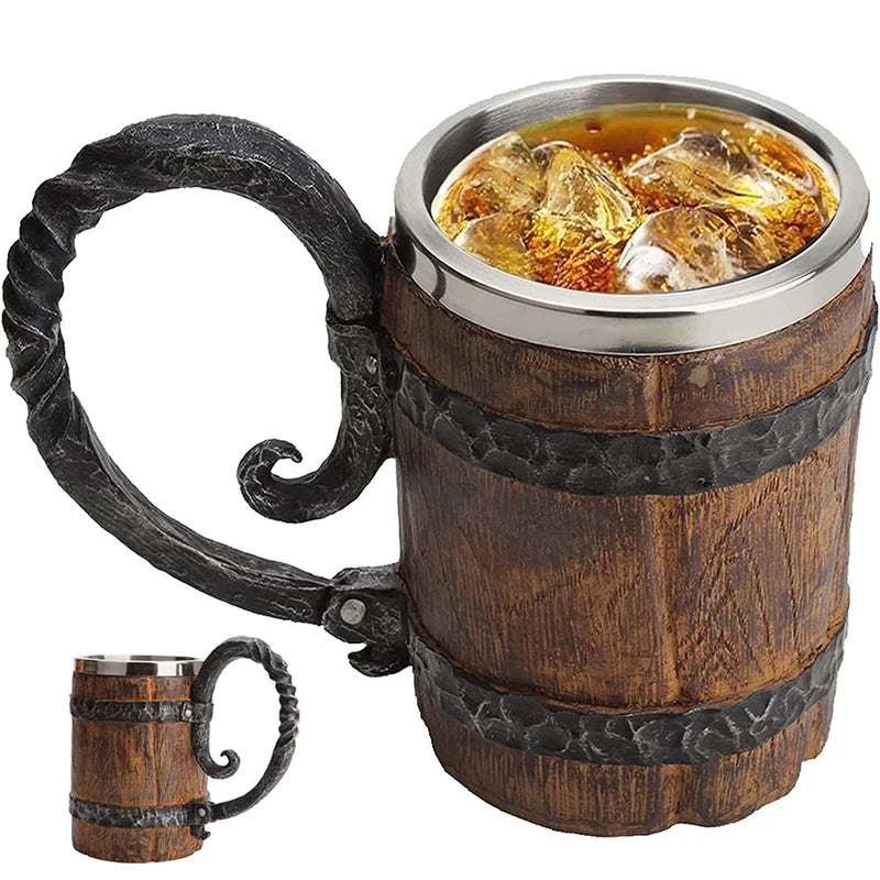 LMETJMA 550ml Wooden Barrel Beer Mug Stainless Steel Tankard Beer Mug Tankard PRIMED 501-600ml