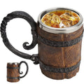 LMETJMA 550ml Wooden Barrel Beer Mug Stainless Steel Tankard Beer Mug Tankard PRIMED 501-600ml