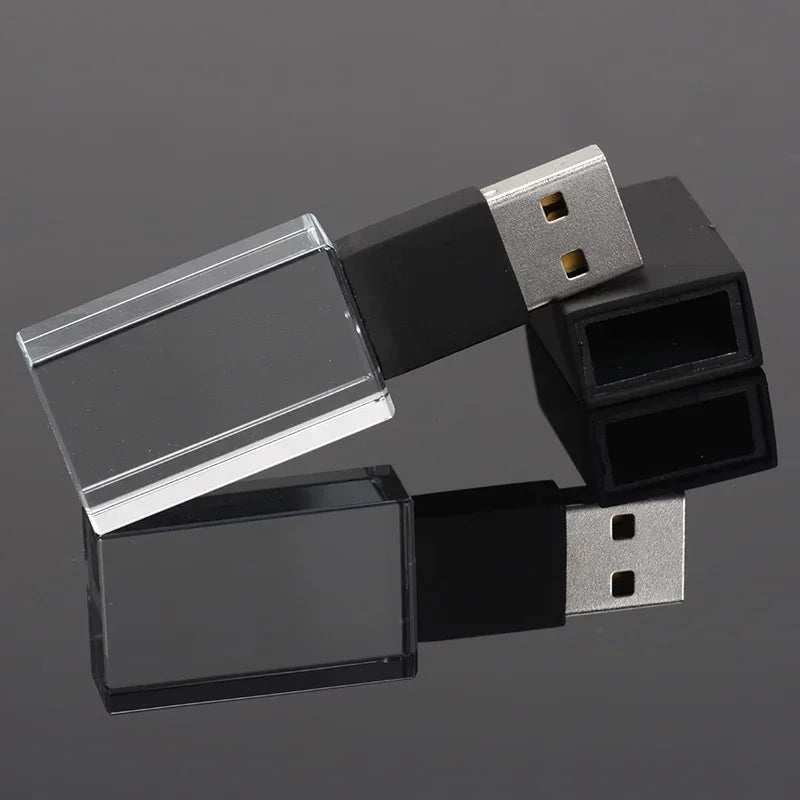 10-Pack Crystal USB Flash Drive 128GB | LED, Free Logo Engraving USB Flash Drive PRIMED