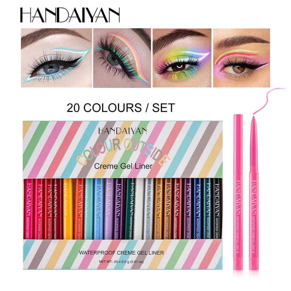 Handaiyan 20-Piece Colored Waterproof Eyeliner Pencil Set Colored Eyeliner Set PRIMED