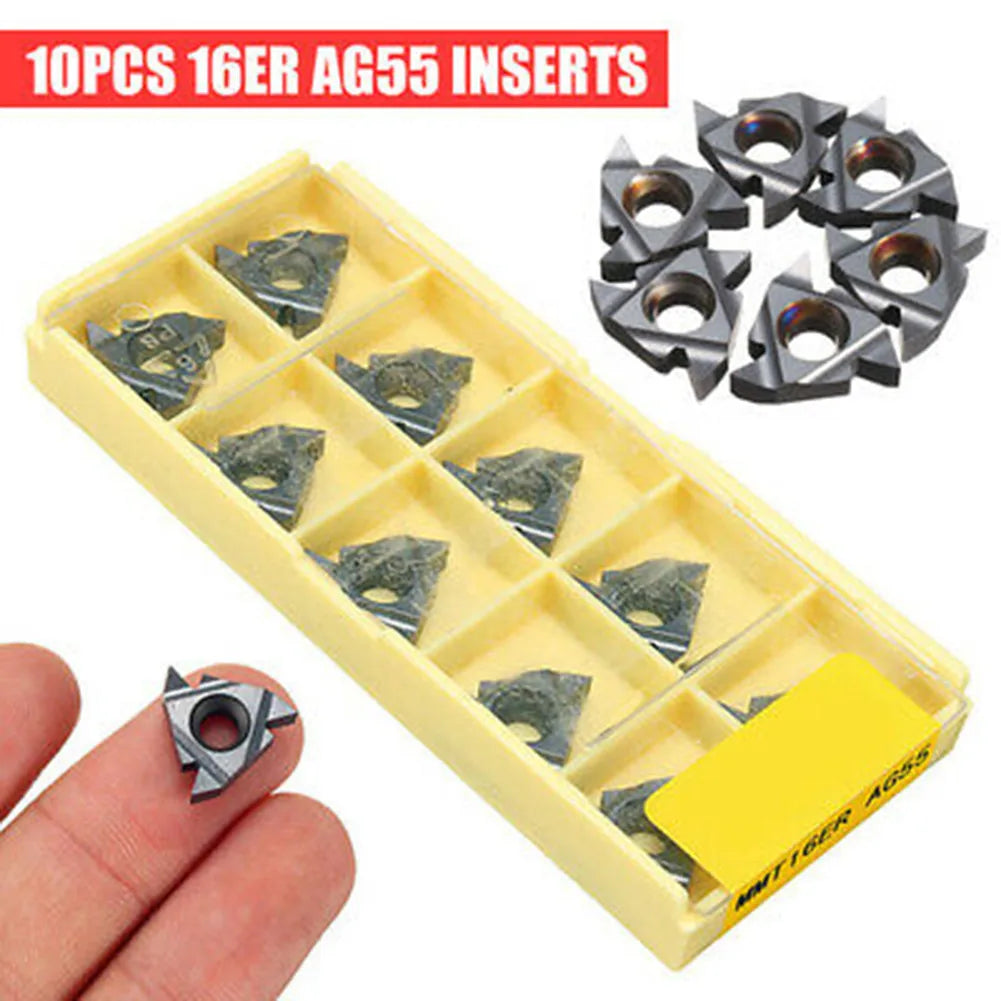 10Pcs 16ER AG55 CNC Carbide Lathe Threading Inserts – 6mm