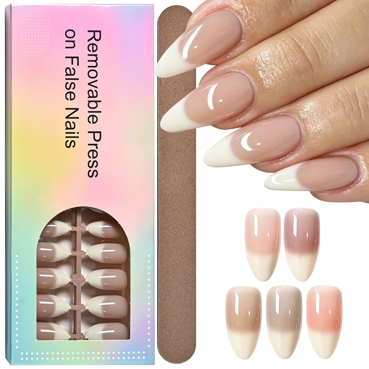 150Pcs French Pink Press On Nails – Long Almond Resin Tips