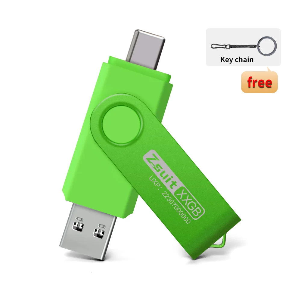10-Pack 64GB USB-C & USB-A 2-in-1 Flash Drives | Metal Pen Drive USB Flash Drive PRIMED usb 2.0-64GB-10pcs green