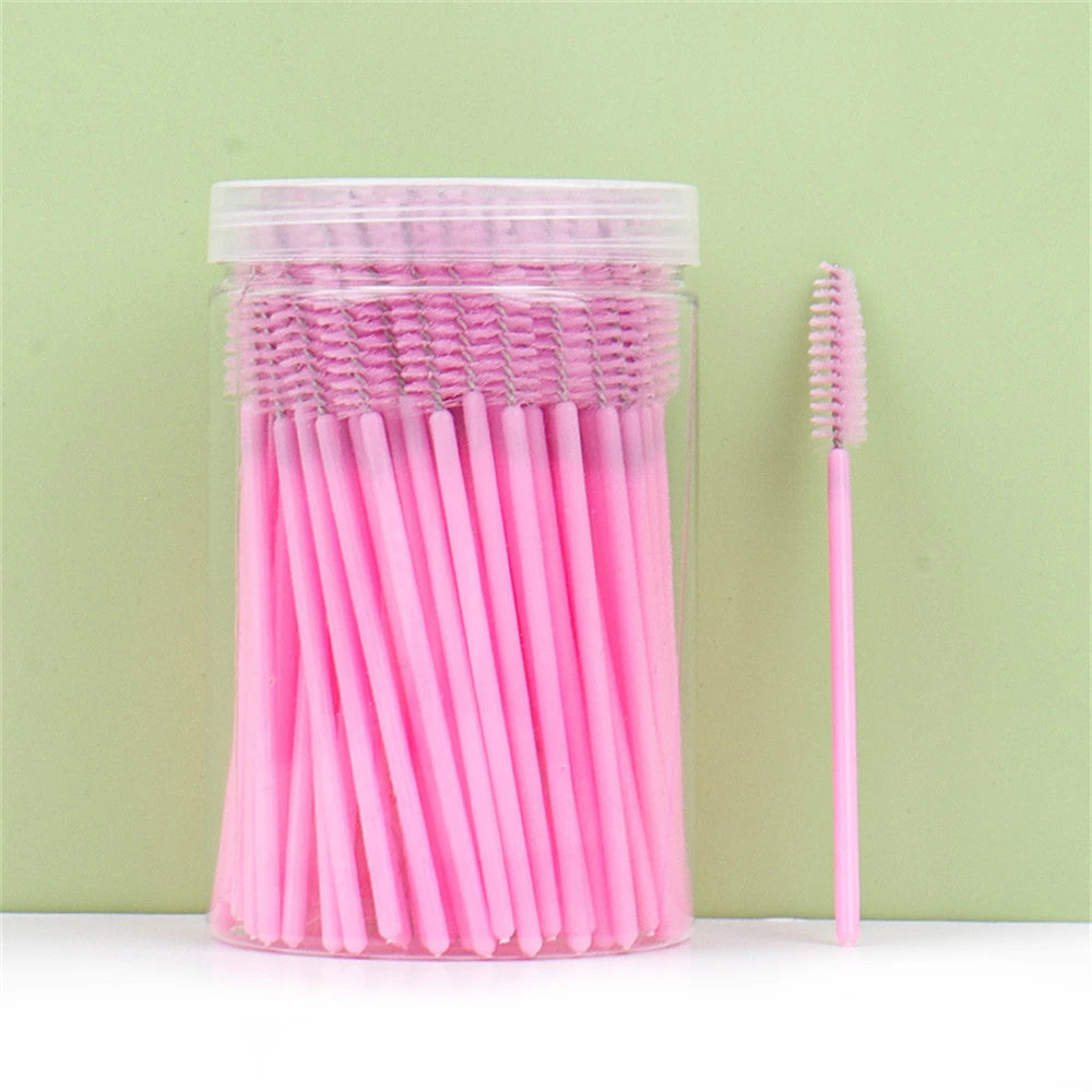 100 Pcs Spoolie Brushes – Eyelash Extension Makeup Tools Spoolie Brush Set PRIMED pink pink