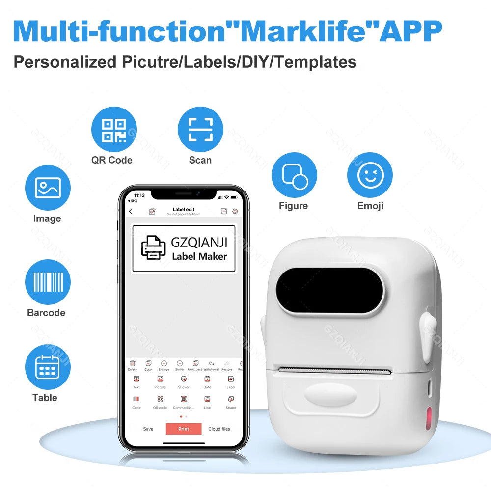 Marklife P50 Bluetooth Thermal Label Printer | Portable Label Maker Thermal Label Printer PRIMED