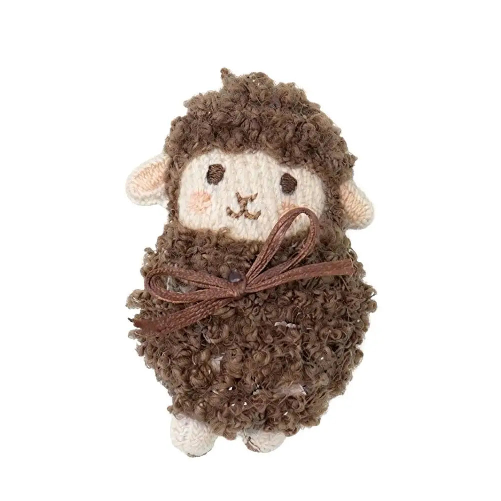 Plush Woolly Lamb Brooch Pin – Fluffy Sheep with Bowknot