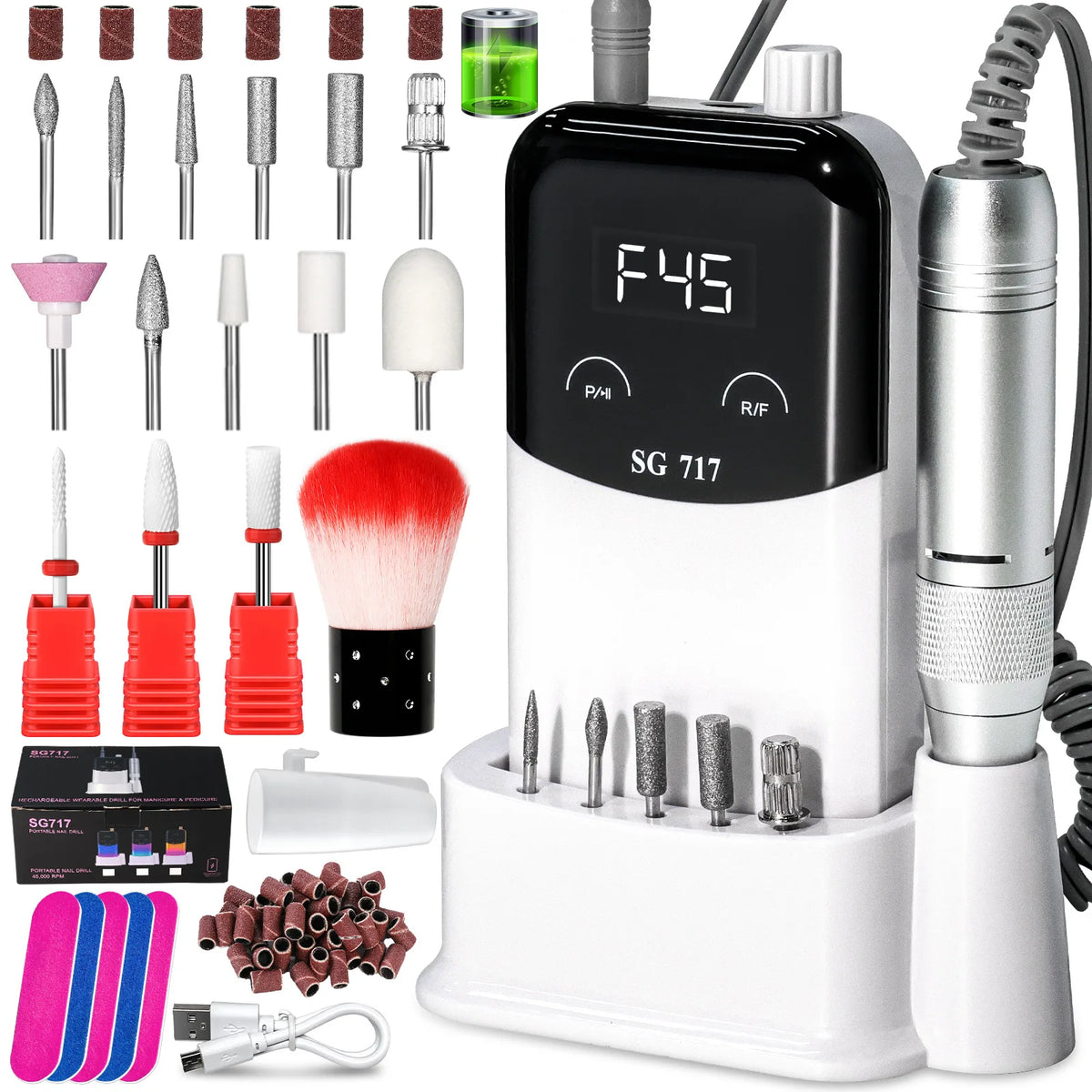 Professional 45000RPM Rechargeable Electric Nail Drill Machine