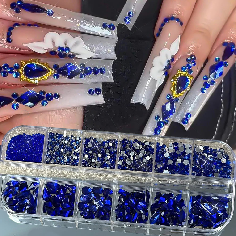12-Grid Green Nail Rhinestones | Mixed 3D Glass Crystal Gems Nail Art Rhinestones PRIMED A5