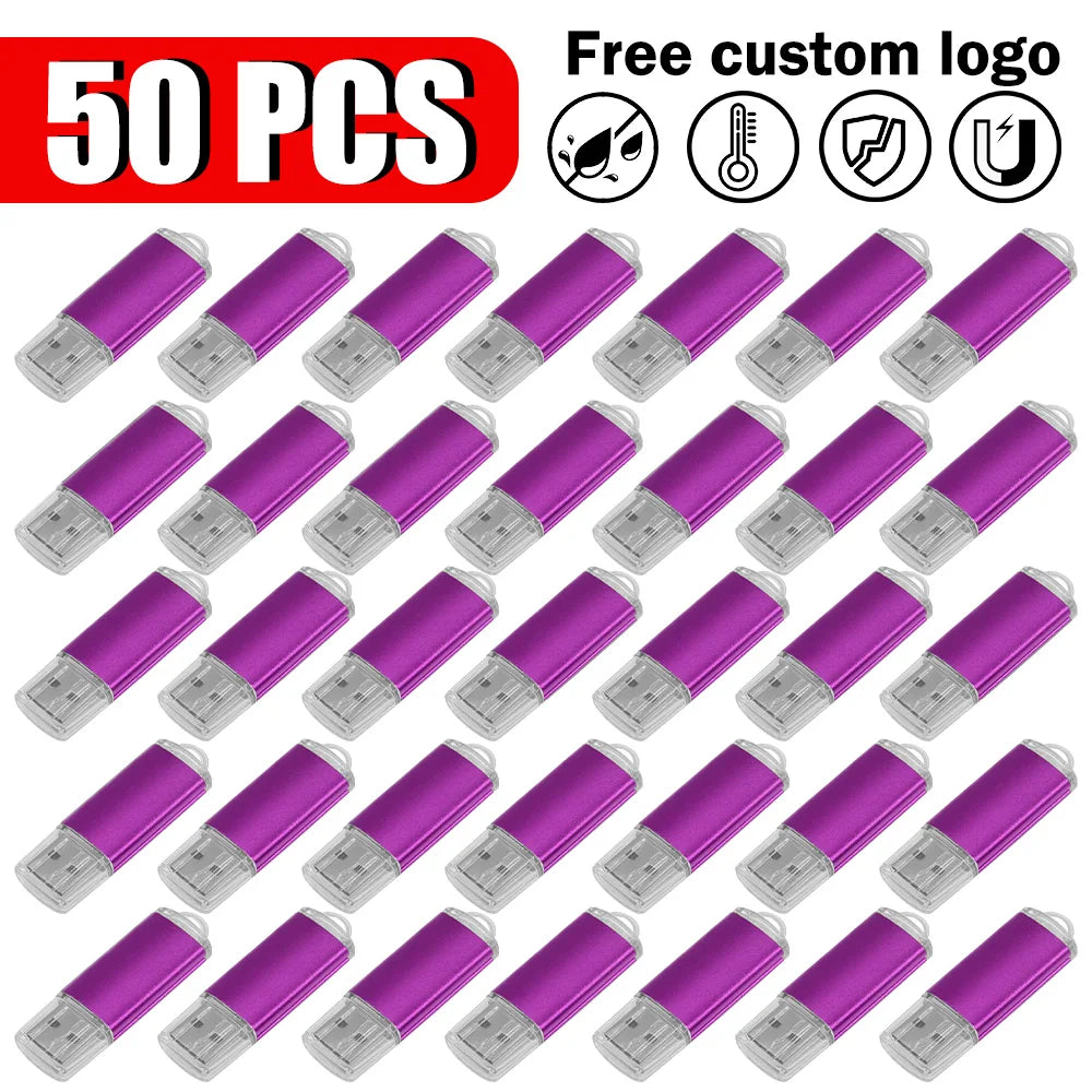 50-Pack Metal USB 2.0 Flash Drives Custom Logo 2GB–64GB Bulk