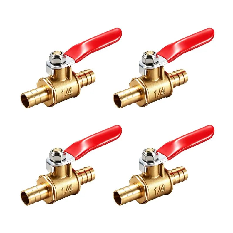4pcs Brass Ball Valve 6–12mm Twin Barbed High-Flow Hose Brass Ball Valve PRIMED