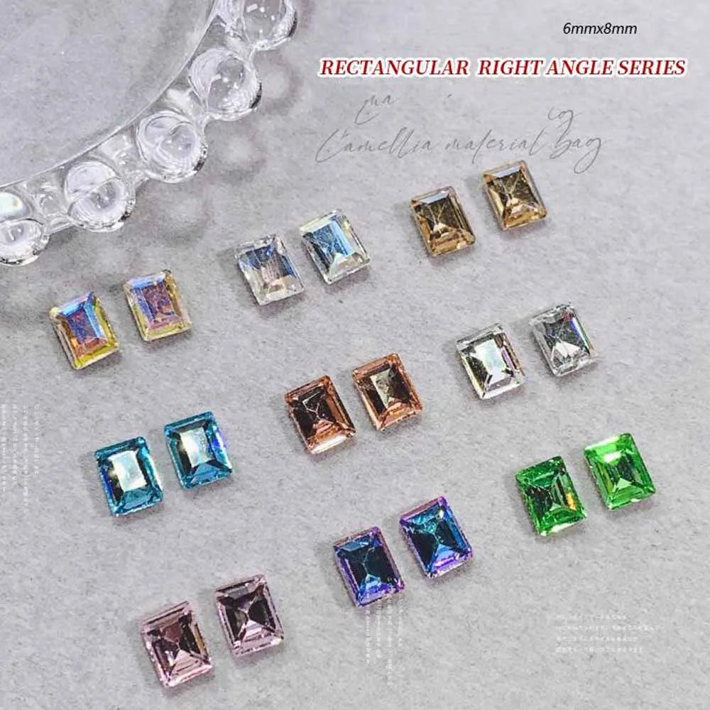 50Pcs 3D Pointed Square Nail Charms 6x8mm Rhinestone Gems Nail Art Charms PRIMED