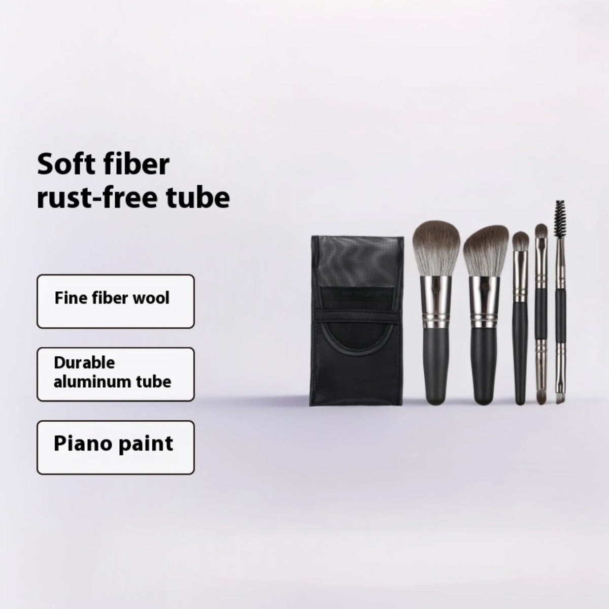 5-Piece Makeup Brush Set with Travel Bag | Powder & Eye