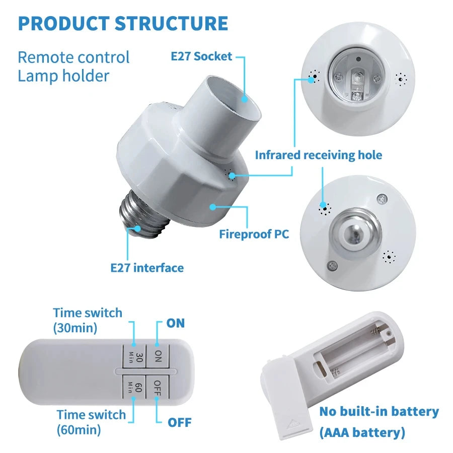 E27 Smart Lamp Socket – Timer Switch & Wireless Remote Smart Lamp Socket PRIMED