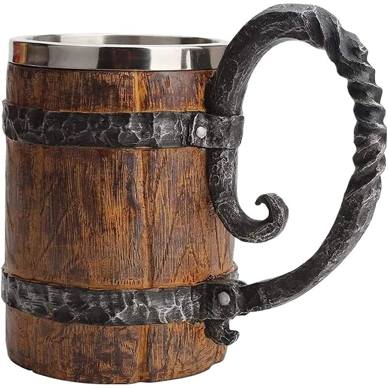 LMETJMA 550ml Wooden Barrel Beer Mug Stainless Steel Tankard Beer Mug Tankard PRIMED