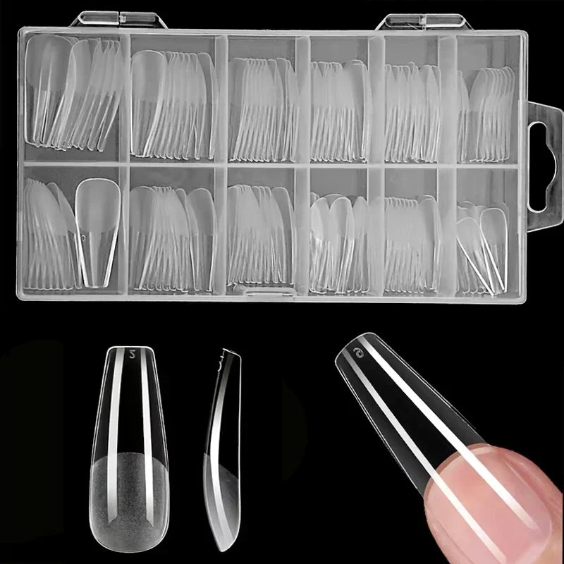 120Pcs Matte Long Ladder False Nail Tips – Ultra-Thin Full Cover False Nail Tips PRIMED 120Pcs Long Ladders