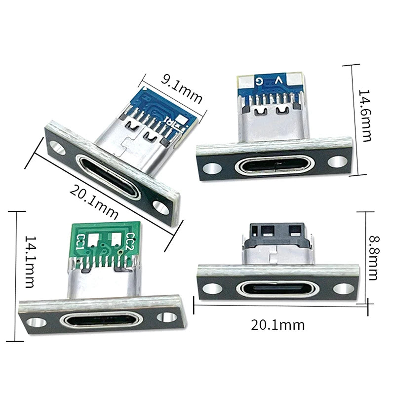 USB 3.1 Type-C Female Connector Socket with Fixing Plate 5pcs