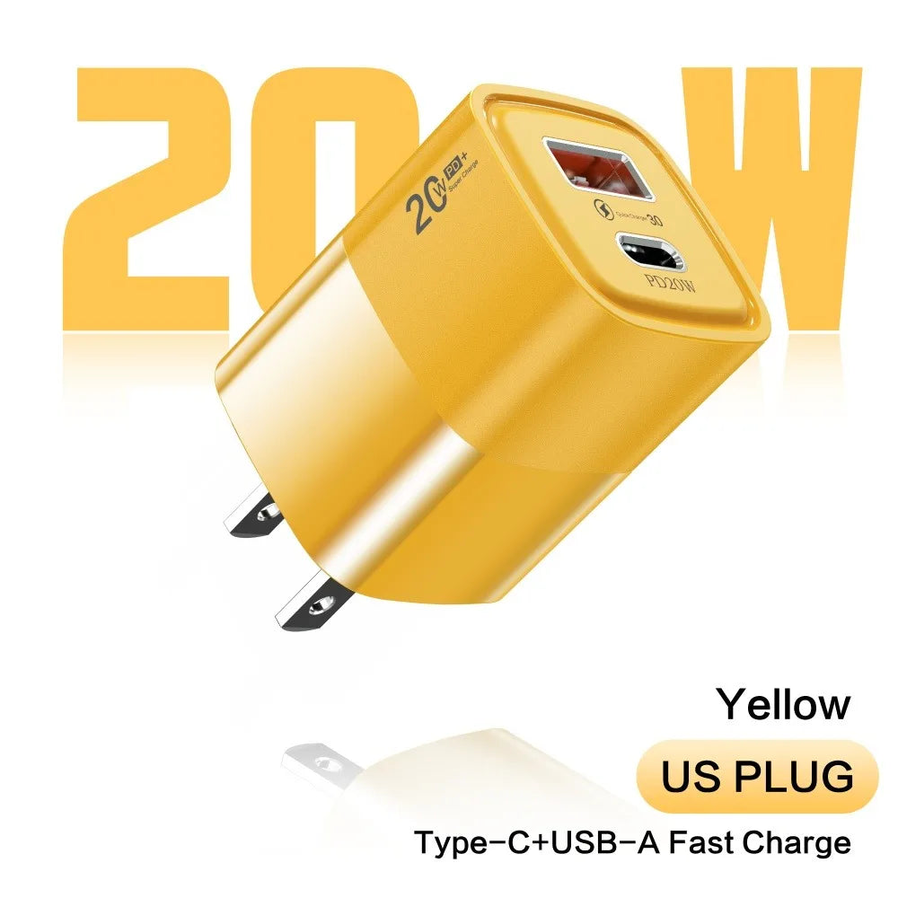 PD 20W USB-C Wall Charger Quick Charge 3.0 EU/US Plug USB-C Wall Charger PRIMED Yellow US Plug