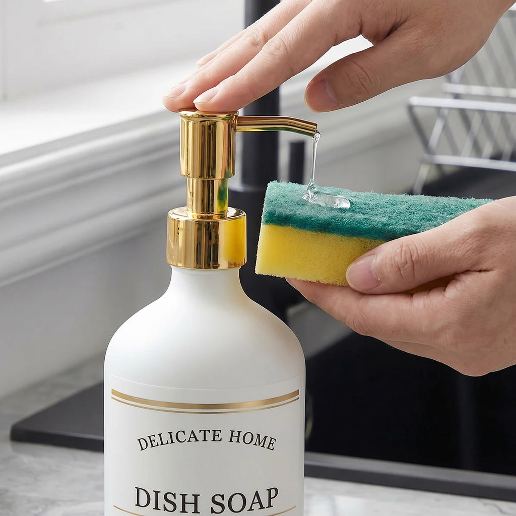 Matte White Soap Dispensers 2-Pack 500ml | Gold Pump Bottles Soap Dispenser Set PRIMED