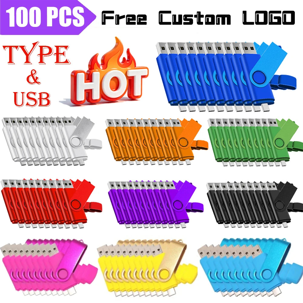 100-Pack Custom Logo Type-C USB Flash Drives | 16GB–128GB USB Flash Drive PRIMED
