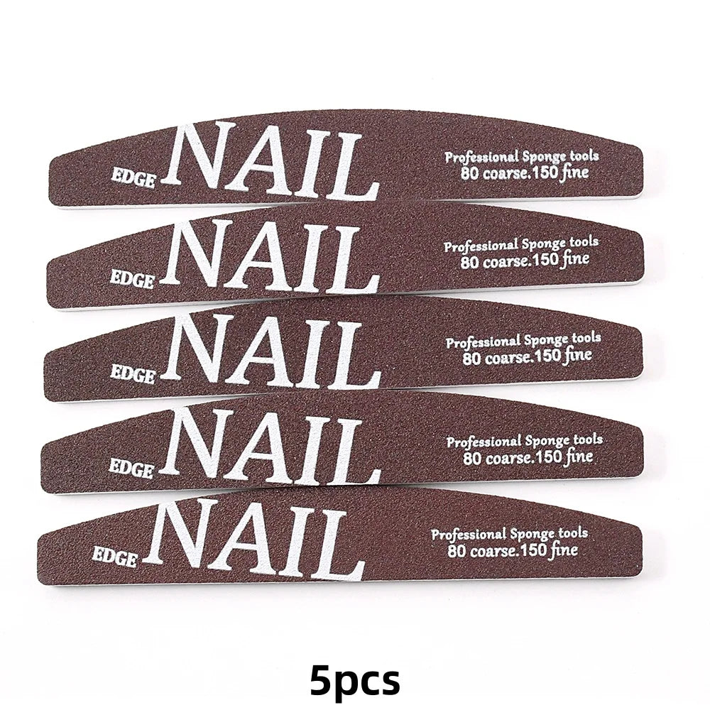 JEARLYU Half-Moon Nail File 80/150 Grit | 2/5/10 Pack Nail File Buffer PRIMED 5pcs Nail Files